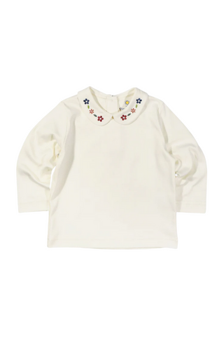 Florence Eiseman - Cream Long-Sleeve Blouse w/Embroidered Flowers