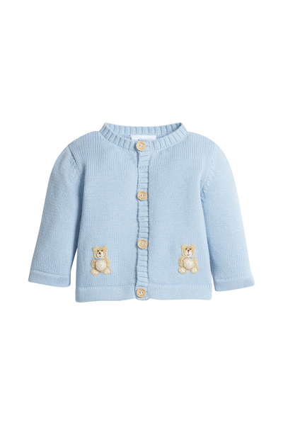 Little English - Blue Teddy Bear Crochet Cardigan