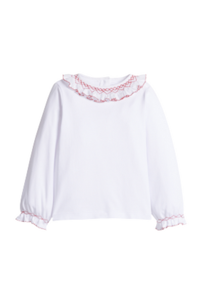 Little English - White and Red Smocked Madeline Blouse