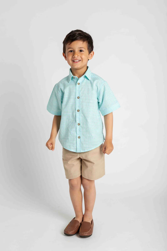 FLORENCE EISEMAN - TB - GINGHAM LINEN LOOK CAMP SHIRT - GREEN