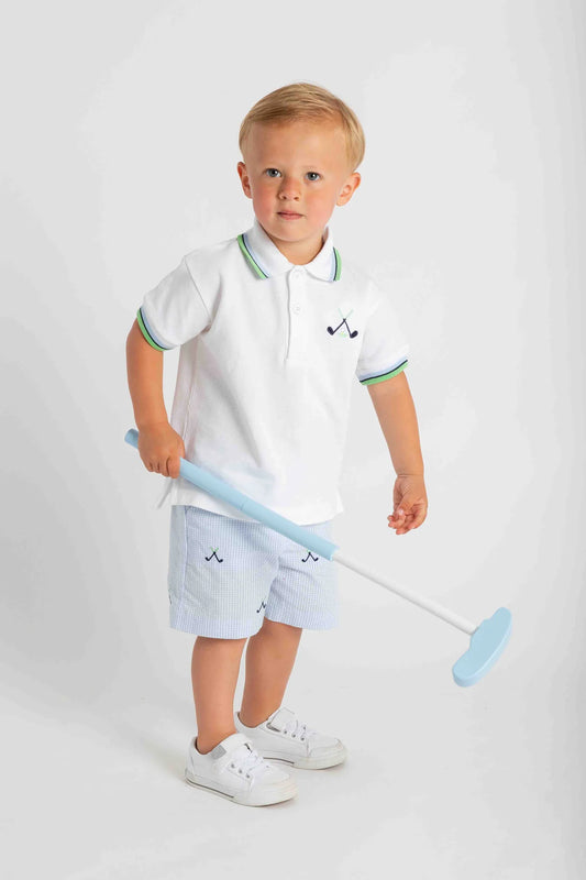 FLORENCE EISEMAN - TB - KNIT POLO WITH GOLF CLUBS - WHITE