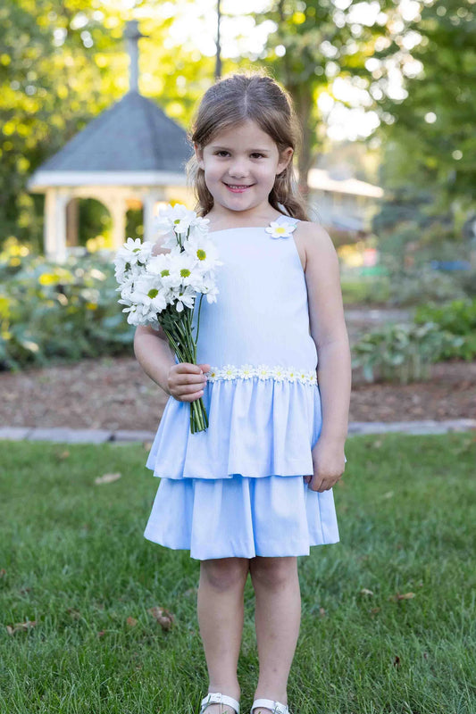 FLORENCE EISEMAN - TG - PIQUE DRESS WITH DAISIES  - LIGHT BLUE