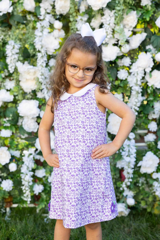 FLORENCE EISEMAN - TG - PRINTED PIQUE DRESS WITH FLOWERS  - PURPLE