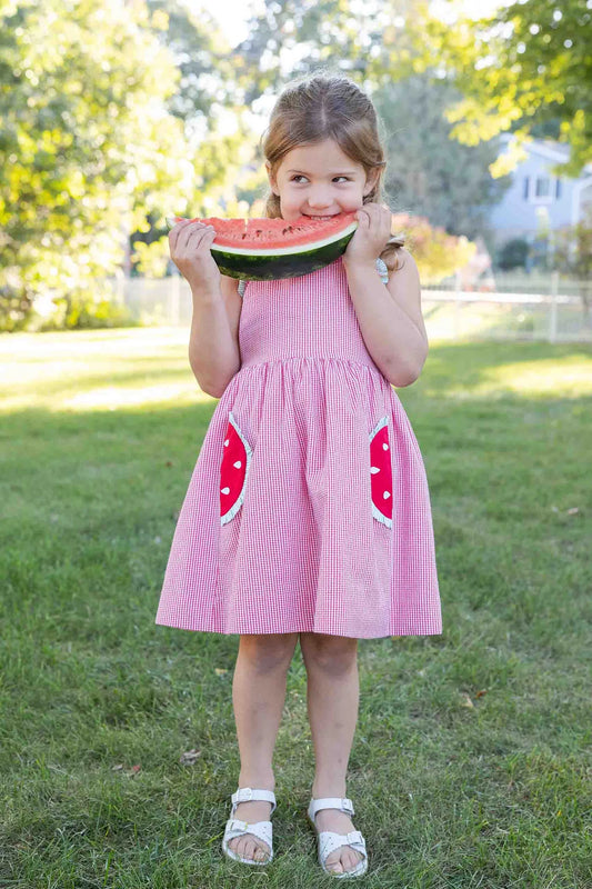 FLORENCE EISEMAN - TG - CHECK SEERSUCKER DRESS WITH WATERMELON  - RED
