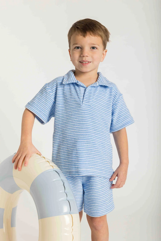 FLORENCE EISEMAN - TB - STRIPE TERRY POLO - BLUE/WHITE