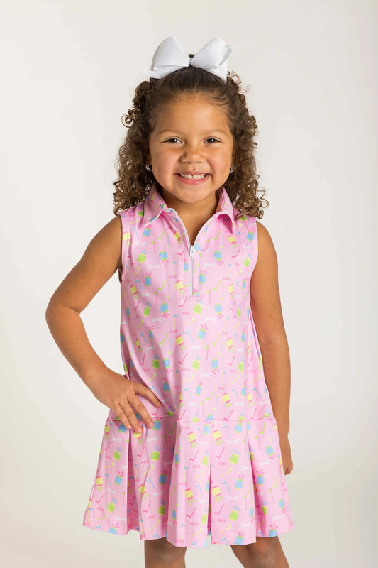 FLORENCE EISEMAN - BBY - GOLF PRINT PERFORMANCE KNIT DRESS - PINK