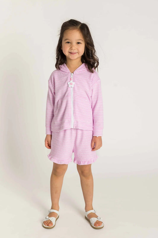 FLORENCE EISEMAN - TG - STRIPE TERRY PULL ON SHORT - PINK/WHITE