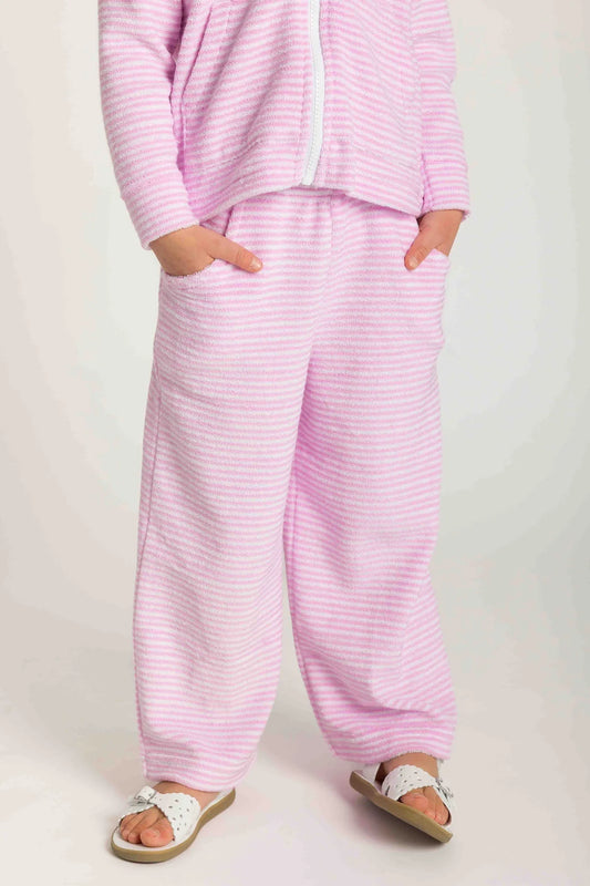 FLORENCE EISEMAN - TG - STRIPE TERRY WIDE LEG PANT - PINK/WHITE