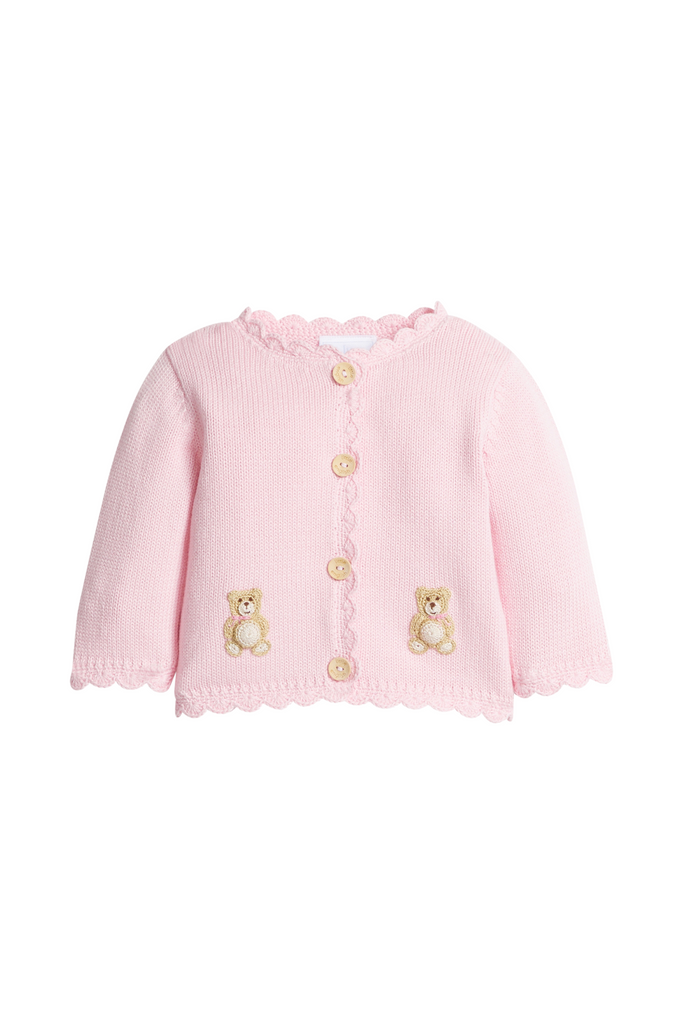 Little English - Pink Teddy Bear Crochet Cardigan