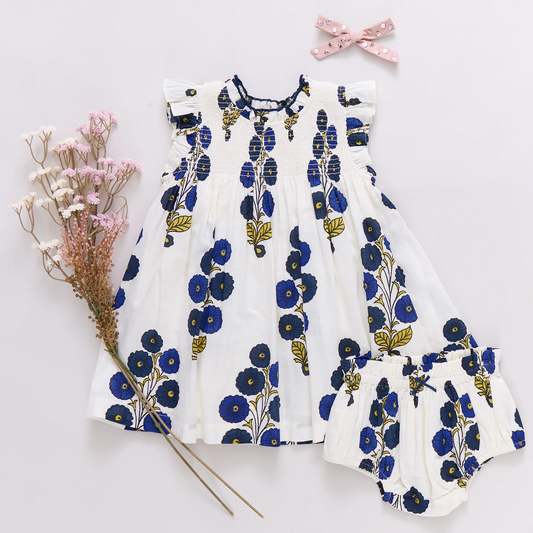 PINK CHIICKEN - BBY - BABY GIRL STEVIE DRESS - NAVY BUTTERCUP FLORAL