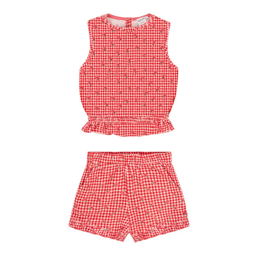 MINNOW - BG - GIRLS STRAWBERRY GINGHAM TERRY SET - RED GINGHAM