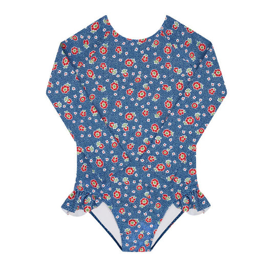 MINNOW - TG - GIRLS NAVY FLORAL RASHGUARD ONE PIECE - NAVY FLORAL
