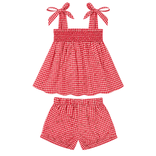 MINNOW - BG - GIRLS SMOCKED TOP SHORT SET - FLORAL GINGHAM