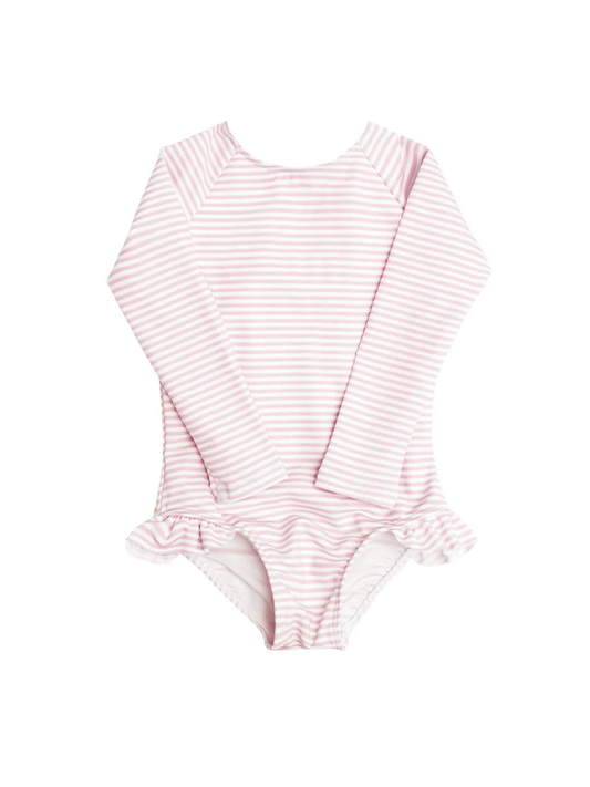 MINNOW - TG - GIRLS LIGHT PINK STRIPE RASHGUARD ONE PIECE - PINK STRIPE