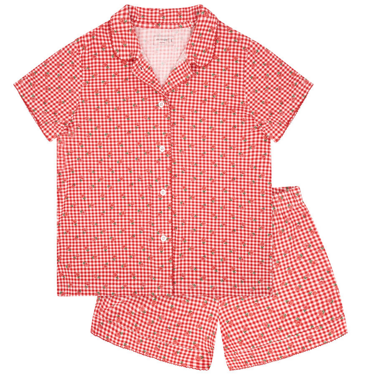 MINNOW - BG - WOMENS FLORAL GINGHAM COLLARED PIMA PAJAMAS SET