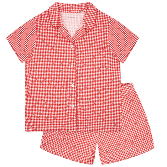 MINNOW - BG - WOMENS FLORAL GINGHAM COLLARED PIMA PAJAMAS SET
