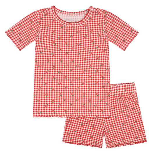 MINNOW - BG - GIRLS FLORAL GINGHAM SHIRT AND SHORT PIMA PAJAMAS SET