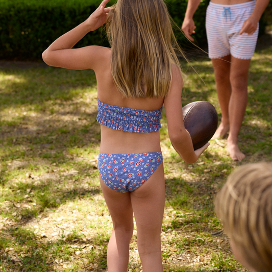 MINNOW - BG - GIRLS NAVY FLORAL SMOCKED HALTER BIKINI