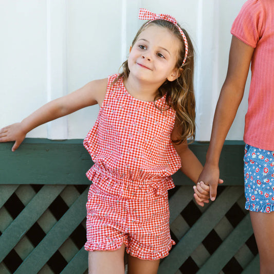 MINNOW - BG - GIRLS STRAWBERRY GINGHAM TERRY SET - RED GINGHAM