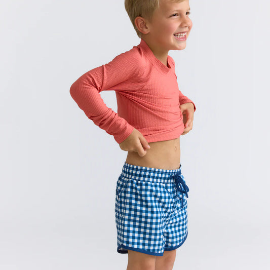 MINNOW - TB - BOYS NAVY GINGHAM BOARDIE - NAVY GINGHAM