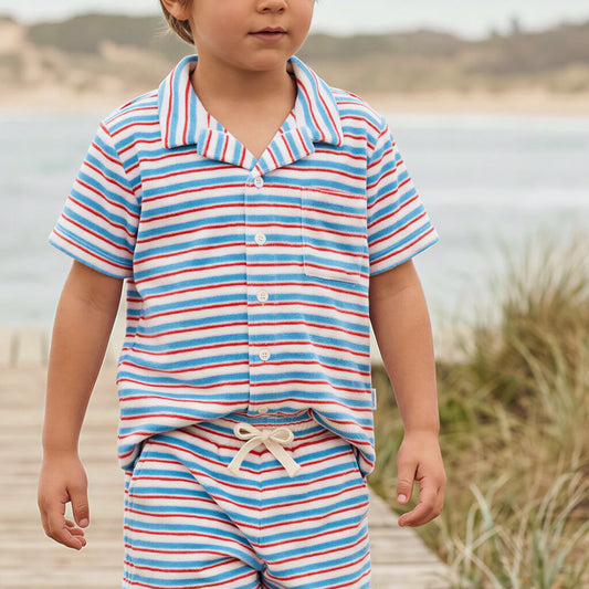 MINNOW - BB - BOYS STRIPE FRENCH TERRY BUTTON UP - MULTI STRIPE