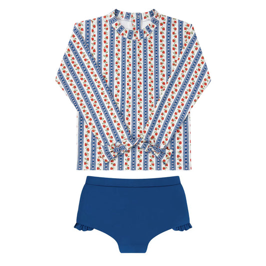 MINNOW - BG - GIRLS STRAWBERRY FIELDS TIE KNOT SLEEVE RASHGUARD SET - STRAWBERRY FIELDS RED