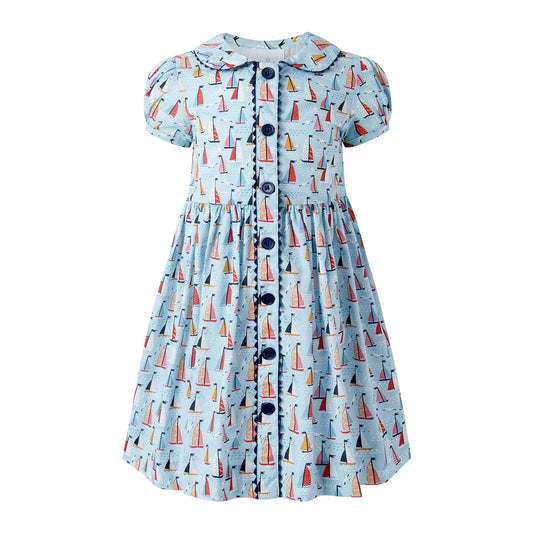 RACHEL RILEY - TG - SAILBOAT BUTTON FRONT DRESS - BLUE SAILBOAT