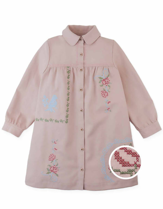 GINGERSNAPS - TG - MINERVA SHIFT DRESS WITH COLLAR AND CROSS STITCH - PINK