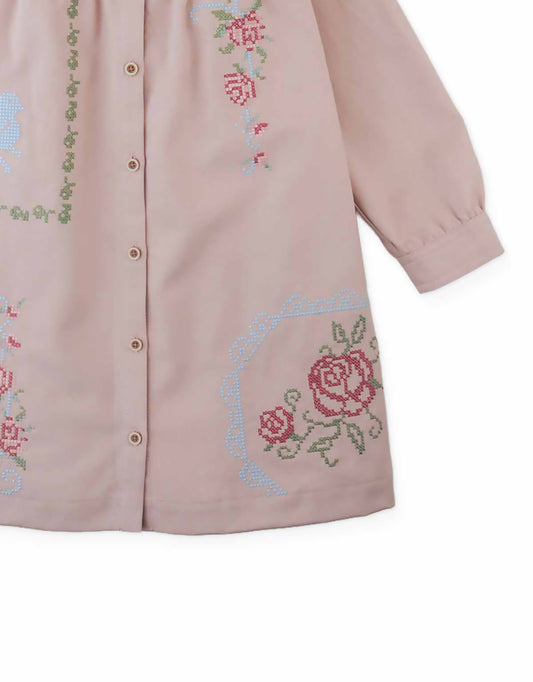 GINGERSNAPS - BG - MINERVA SHIFT DRESS WITH COLLAR AND CROSS STITCH - PINK