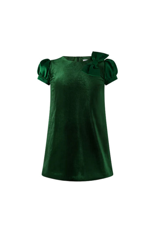 Rachel Riley - BG - Satin Bow Velvet Dress - Green