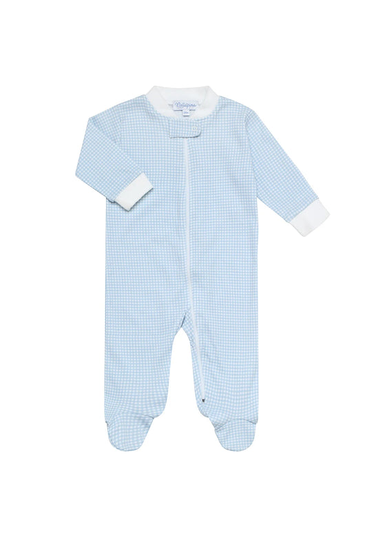 NELLAPIMA - BBY - BLUE GINGHAM ZIPPER FOOTIE - BLUE