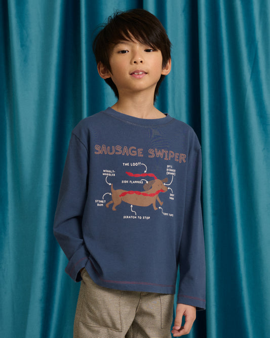 GINGERSNAPS - TB - MYRON SAUSAGE SWIPER GRAPHIC TEE - BLUE
