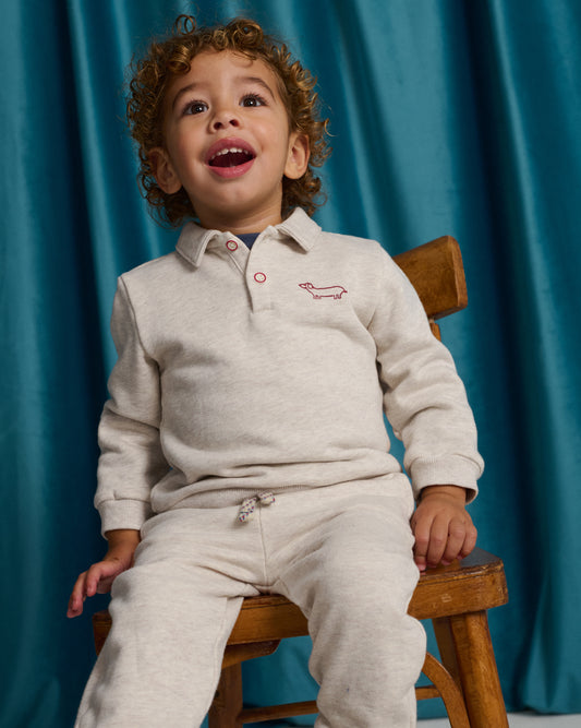 GINGERSNAPS - TB - STEFANO FRENCH TERRY POLO WITH DOG EMBROIDERY - BEIGE