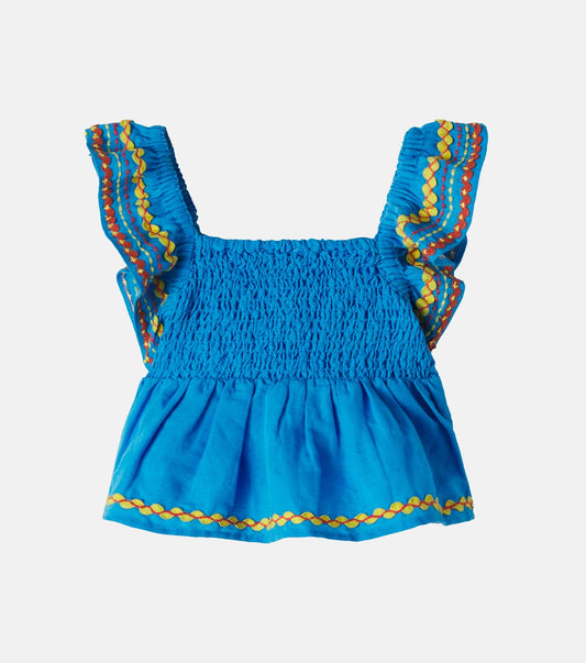 STELLA MCCARTNEY KIDS - BG - GIRL SLEEVELESS TOP WITH EMBRO DETAILS AND FRILLS - BLUE