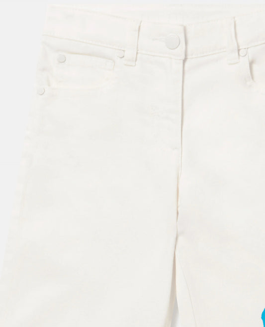 STELLA MCCARTNEY KIDS - TG - GIRL GABARDINE PANTS WITH FLOWER GRAPHIC  - WHITE