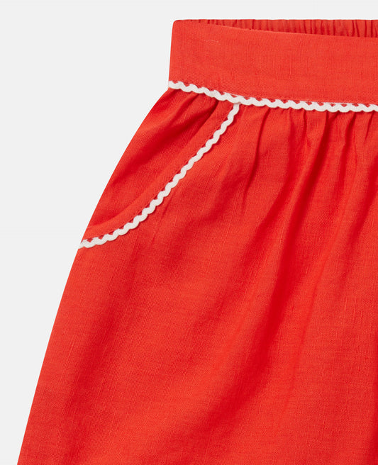 STELLA MCCARTNEY KIDS - BG - GIRL LINEN SHORTS WITH FLOWER EMBRO  - ORANGE RED