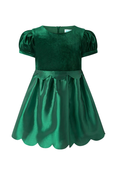 Rachel Riley - Green Taffeta Scalloped Dress