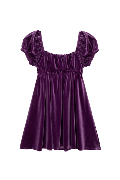 Purple Tie Back Velour Dress