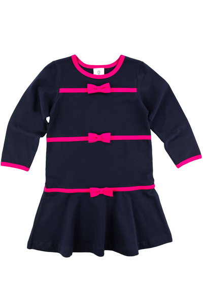 Blue Knit Dress with Bows (7-16)