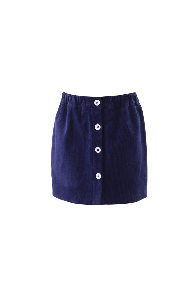 Navy Button-Front Skirt (7-16)