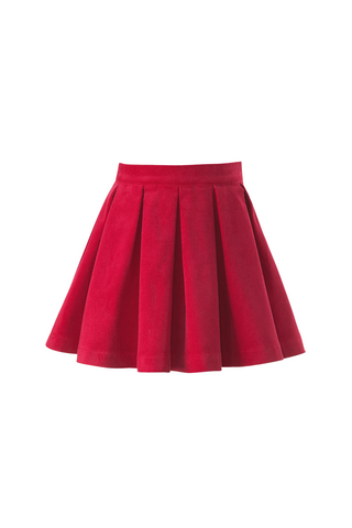 Babycord Pleated Red Skirt