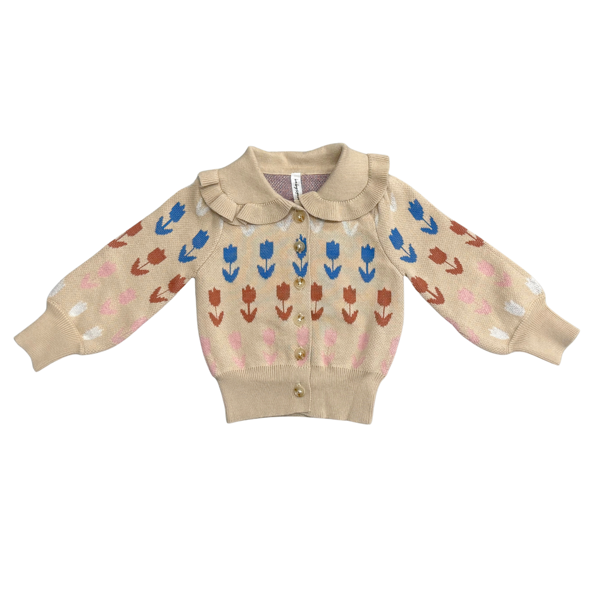 BABYSPROUTS - BBY - FLORAL KNIT CARDIGAN - BEIGE TULIP INTARSIA