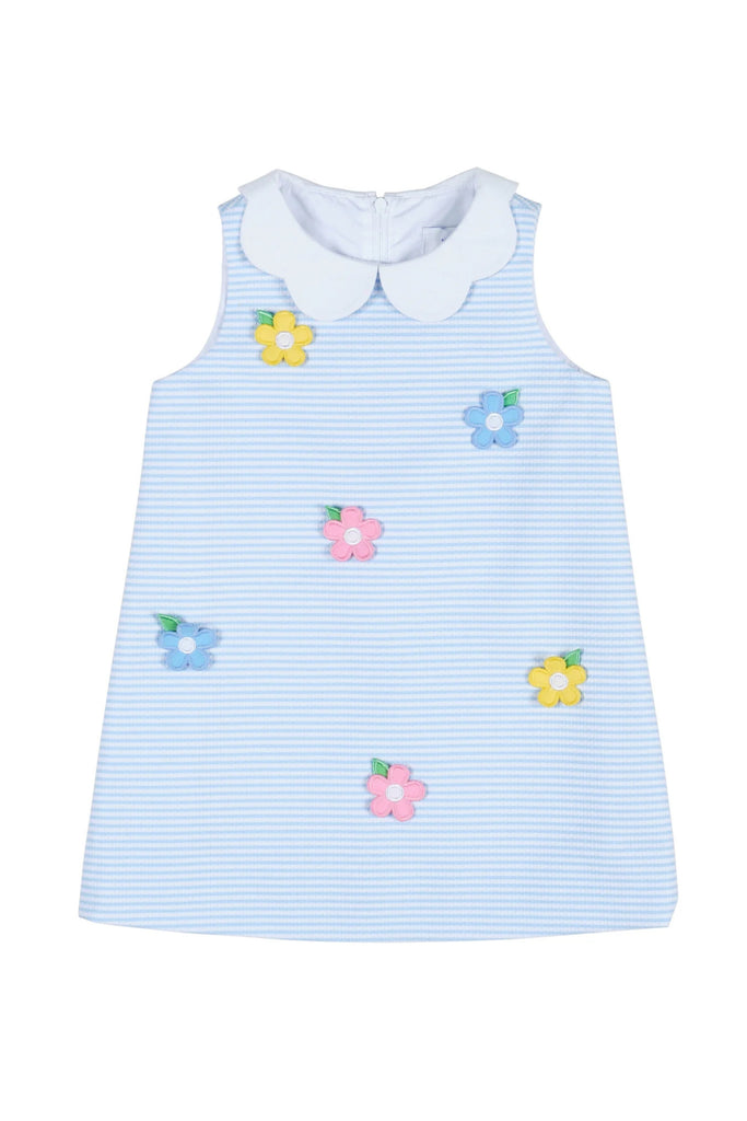 Florence Eiseman - Stripe Birdseye Pique Dress With Petal Collar and Flowers