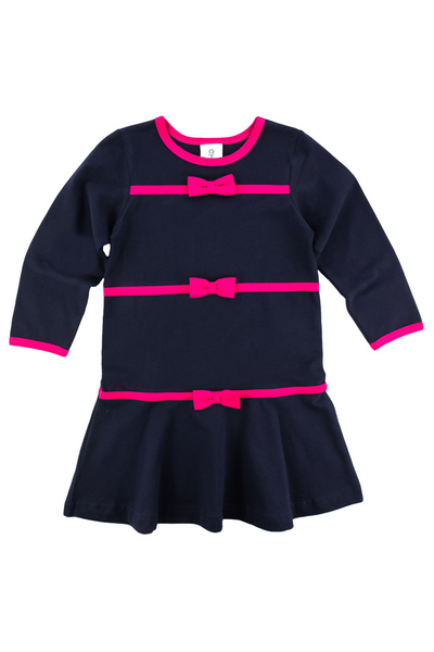 Blue Knit Dress with Bows (2-6X)