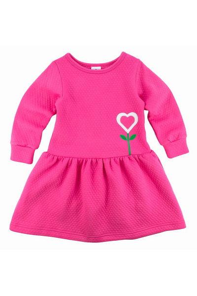 Jacquard Heart Flower Pink Knit Dress (2-6X)