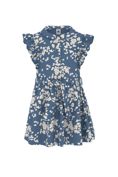 Sleeveless Blue Floral Belt Dress