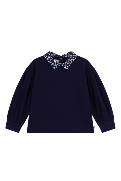 Petit Bateau - Navy Sweatshirt w/ Floral Collar