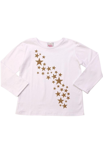 Gold Falling Stars Long Sleeve White T-Shirt