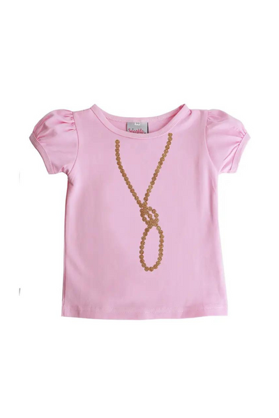 Gold Glitter Necklace Puff Sleeves T-Shirt (2-6X)