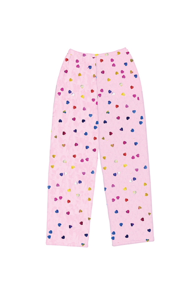 Colorful Foil Hearts Plush Pants